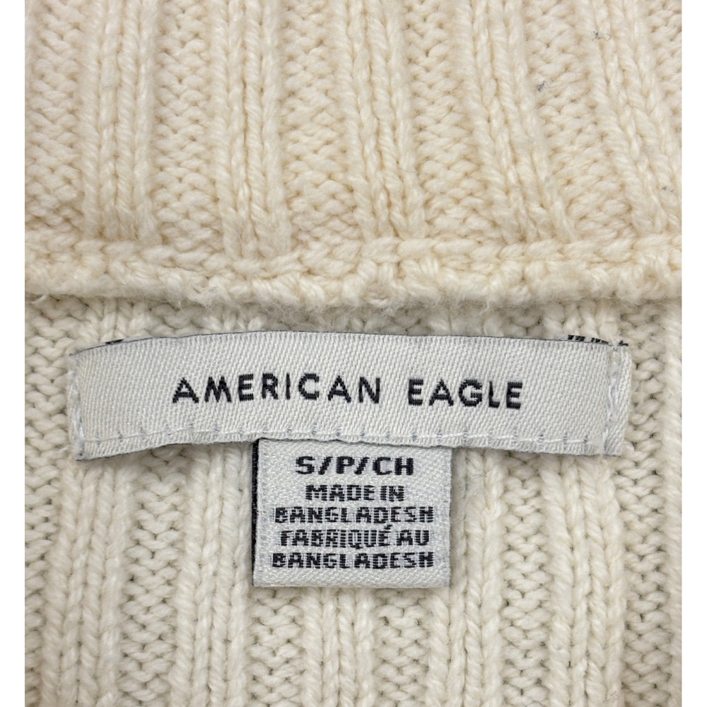 American Eagle Cream Ribbed Full Zip Mock Neck Sweater Small Two Way Zipper - Picture 5 of 5